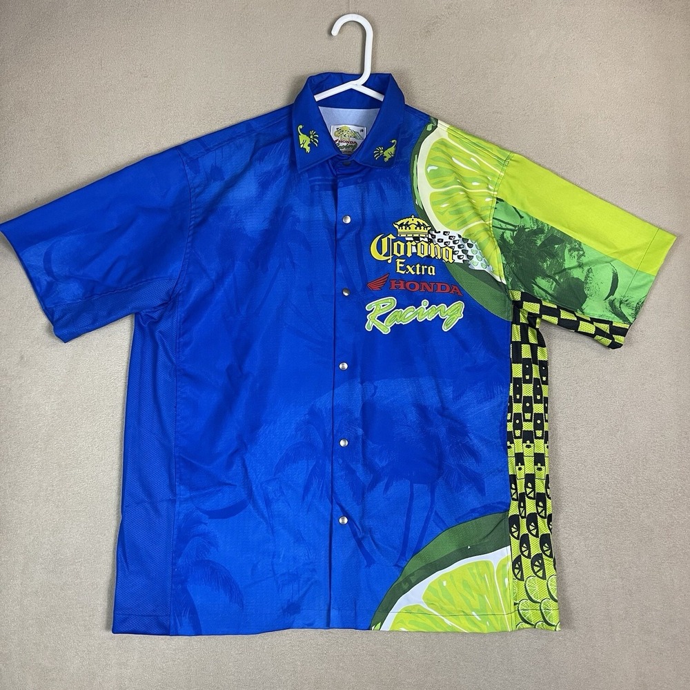 Honda Racing Shirt Mens Extra Large Blue VTG Short Sleeve Corona‎ Logo Adult
